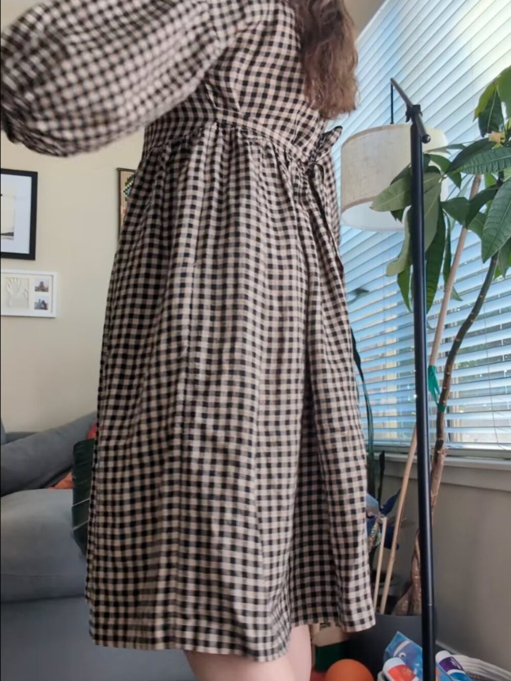 Not Perfect Linen - Montmartre Dress, Mid Sand Gingham, Size M/L - Picture 2 of 6